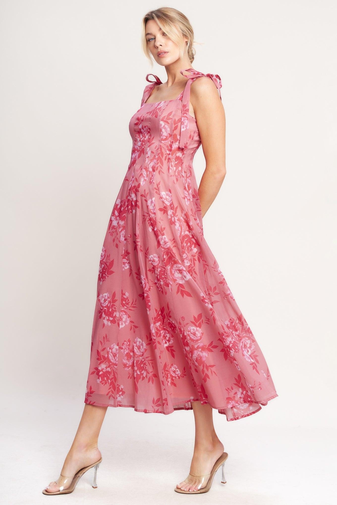 Romantic Canopy Woven Midi Dress in pink, view 3 — Soul Flow Apparel