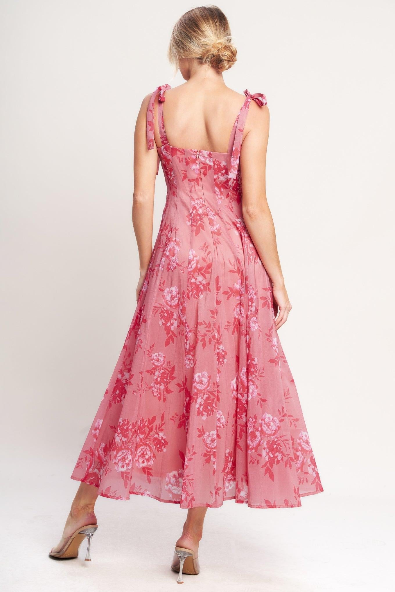 Romantic Canopy Woven Midi Dress in pink, view 4 — Soul Flow Apparel