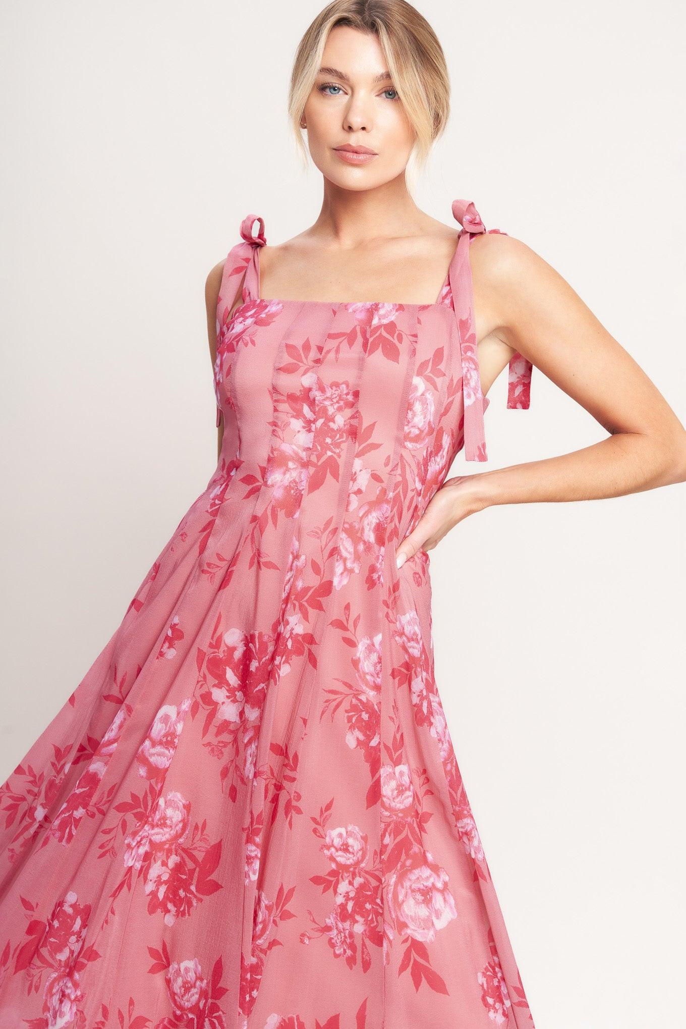 Romantic Canopy Woven Midi Dress in pink, view 5 — Soul Flow Apparel