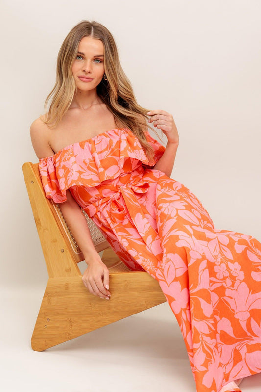 Citrus Garden Woven Midi Dress in orange, view 7 — Soul Flow Apparel