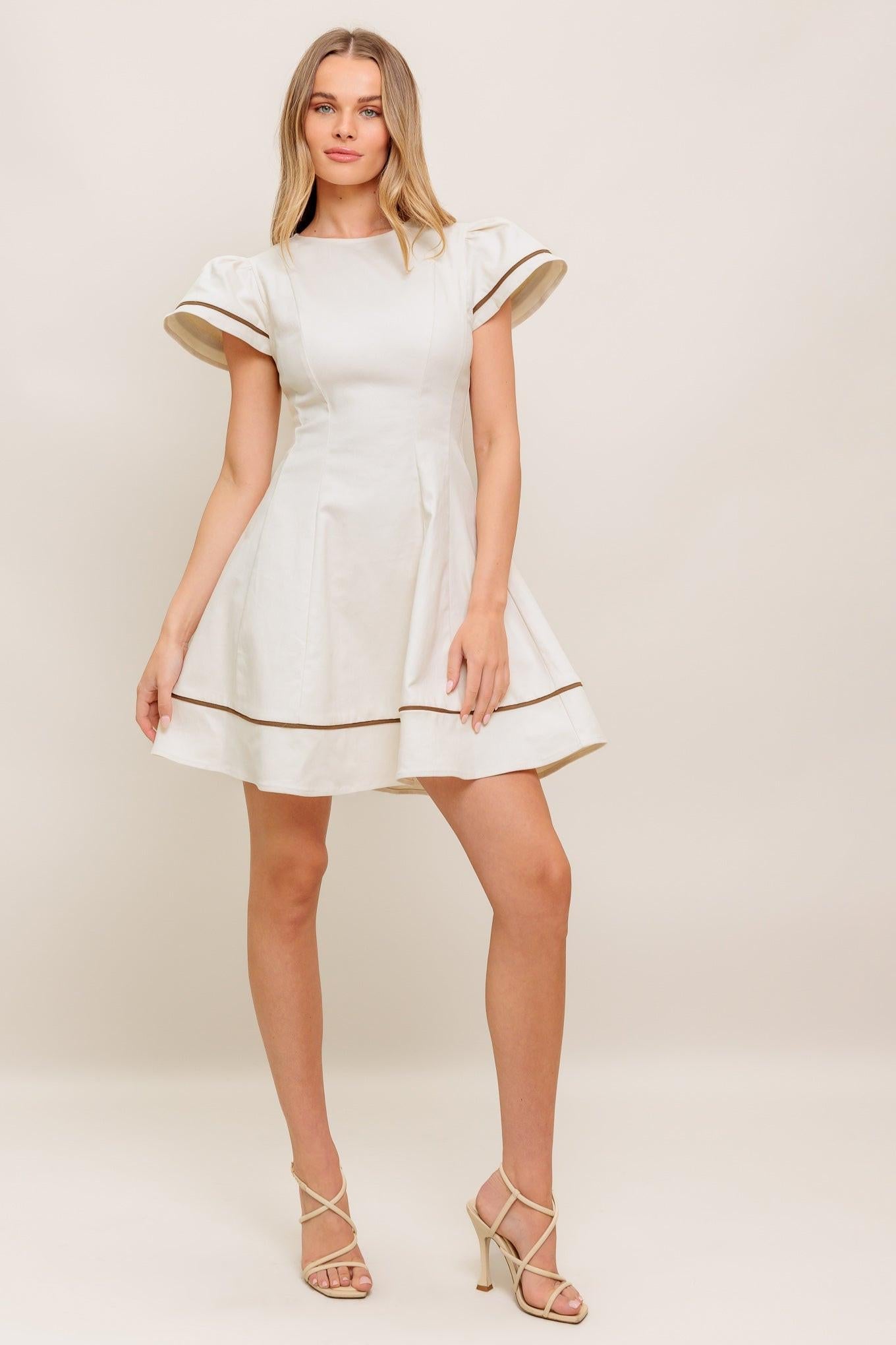 Cream Milk Tea Woven Mini Dress, view 2 — Soul Flow Apparel