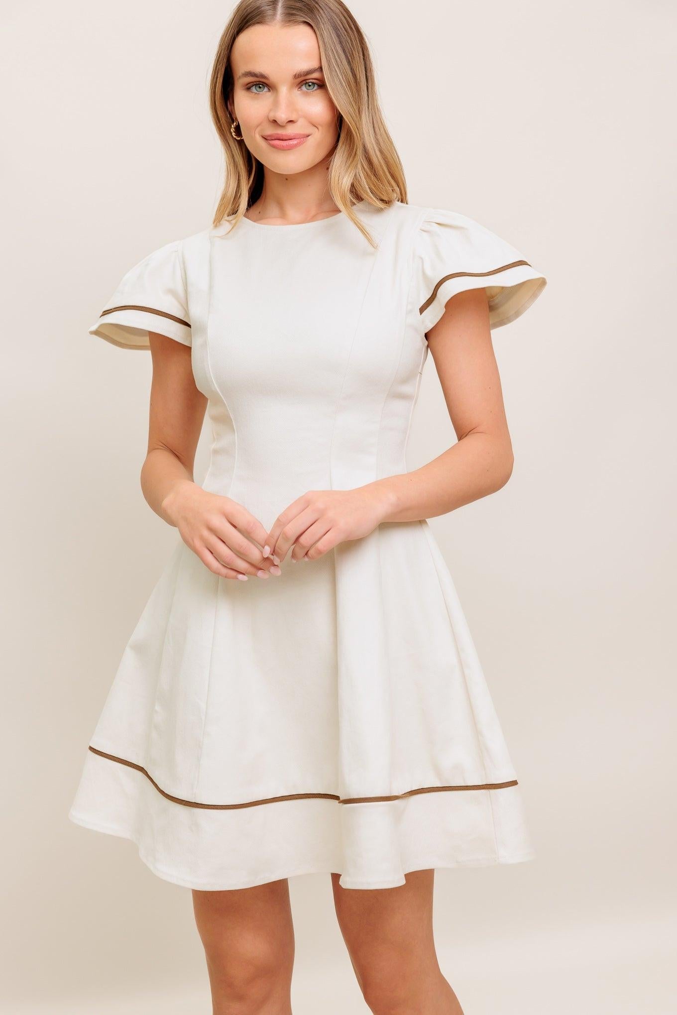 Cream Milk Tea Woven Mini Dress, view 3 — Soul Flow Apparel