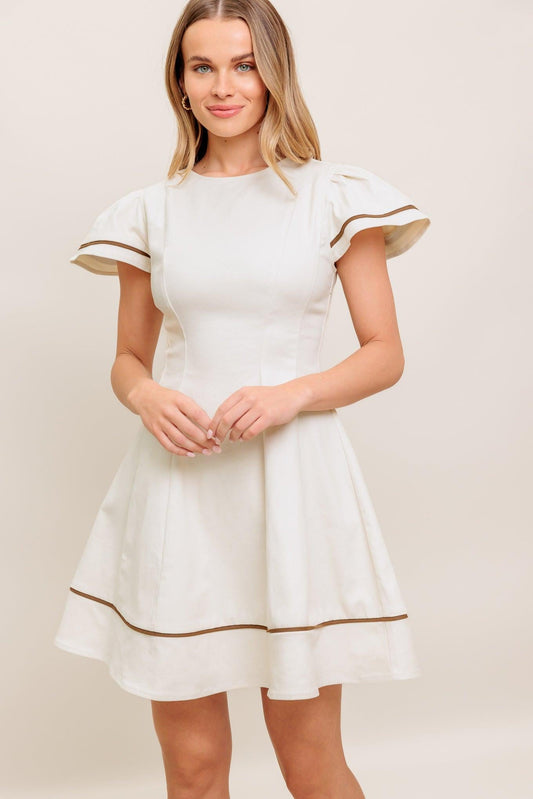 Cream Milk Tea Woven Mini Dress, view 3 — Soul Flow Apparel
