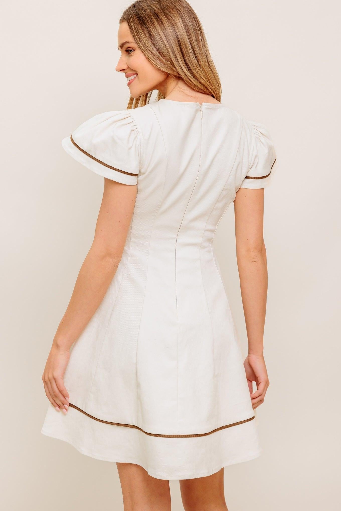 Cream Milk Tea Woven Mini Dress, view 6 — Soul Flow Apparel