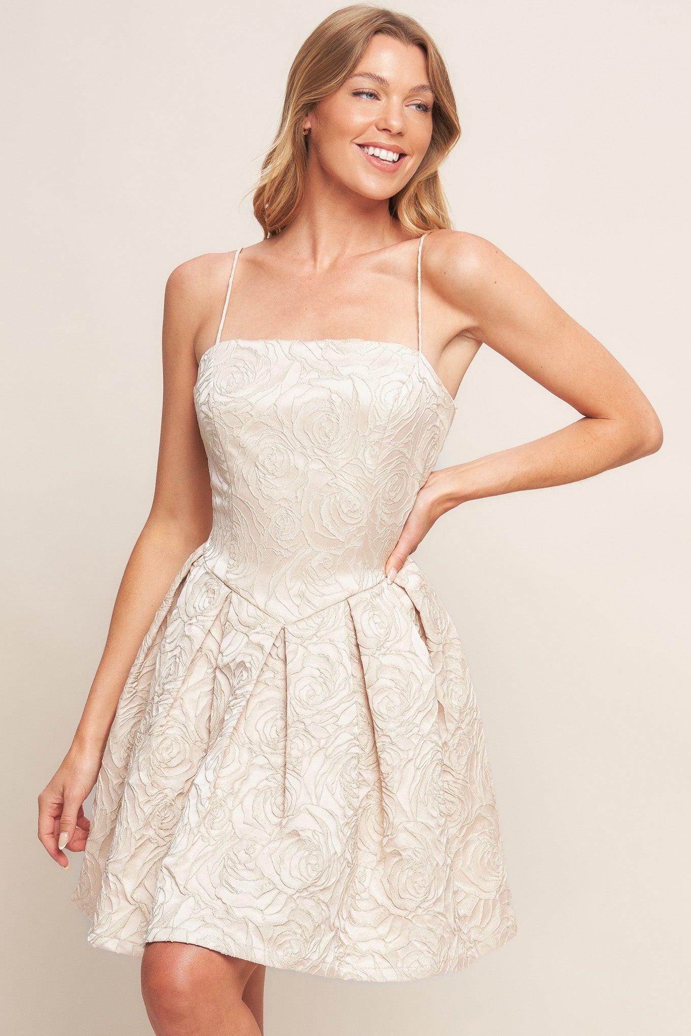 Romantic Garden Woven Mini Dress in blush, view 3 — Soul Flow Apparel