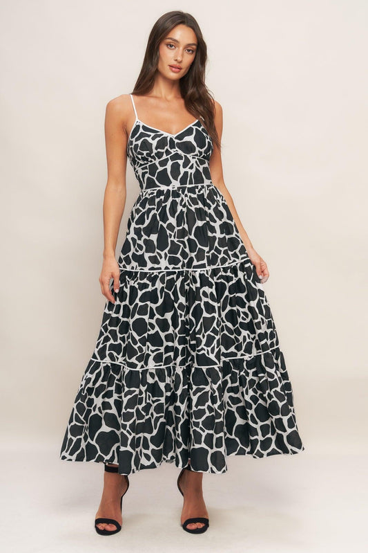 Urban Wild Woven Midi Dress in ivory black, view 1 — Soul Flow Apparel