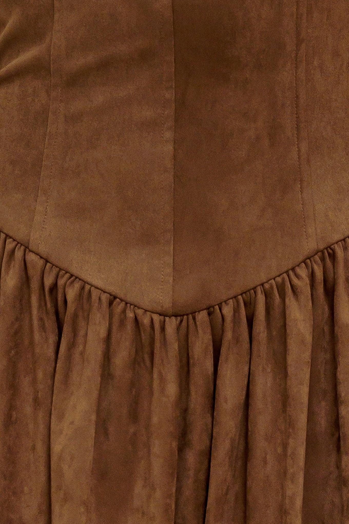 Wild Espresso Faux Suede Midi Dress in brown, fabric swatch — Soul Flow Apparel