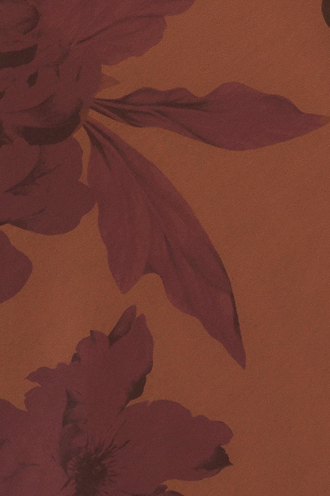 Amber Flora Power Mesh Midi Dress in sienna, fabric swatch — Soul Flow Apparel