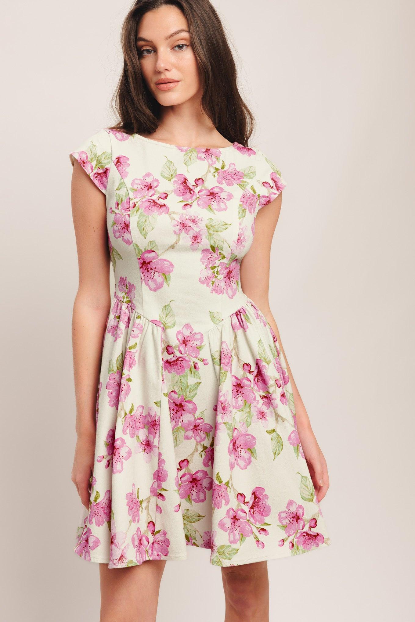 Blossom Babe Woven Mini Dress in ivory pink, view 3 — Soul Flow Apparel
