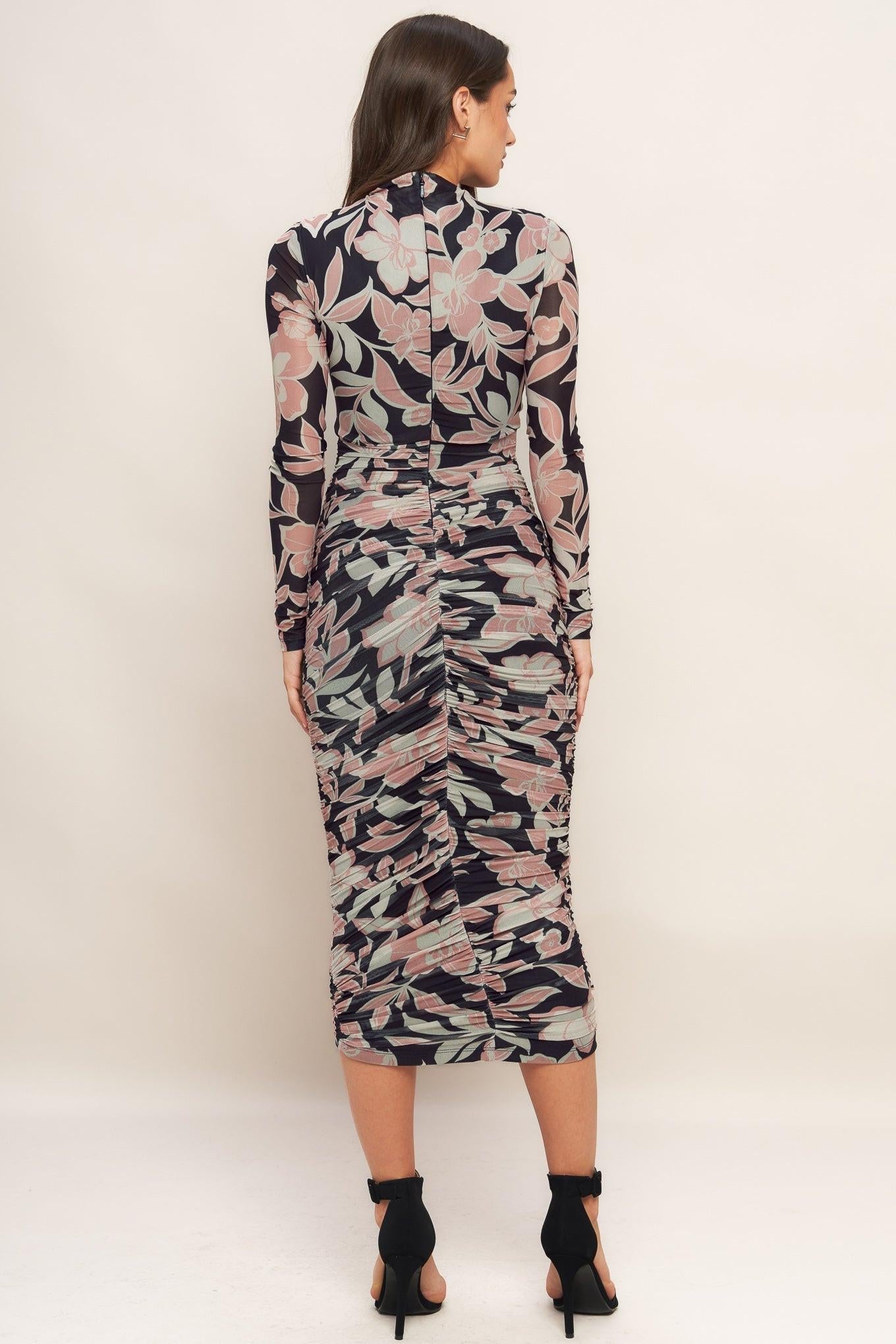 Muted Romance Power Mesh Midi Dress in black, view 1 — Soul Flow Apparel