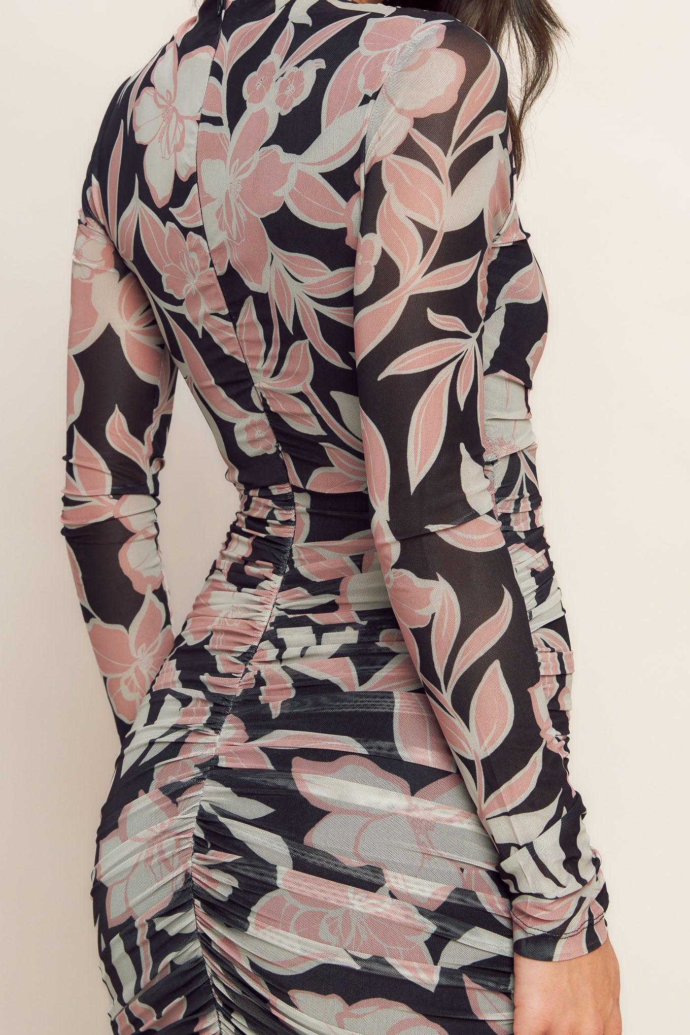 Muted Romance Power Mesh Midi Dress in black, view 5 — Soul Flow Apparel