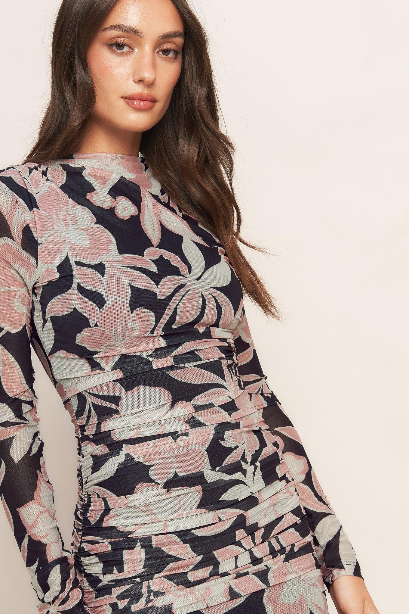 Muted Romance Power Mesh Midi Dress in black, view 6 — Soul Flow Apparel