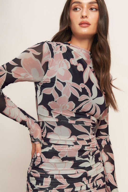Muted Romance Power Mesh Midi Dress in black, view 7 — Soul Flow Apparel