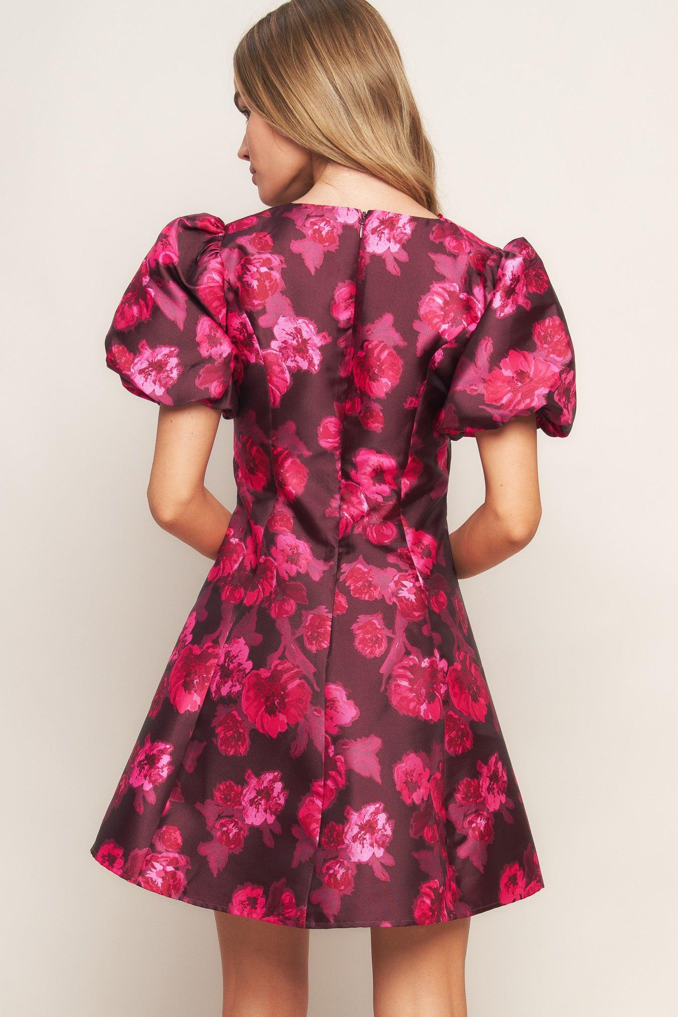 Bloom Rhapsody Woven Mini Dress in burgundy, view 5 — Soul Flow Apparel
