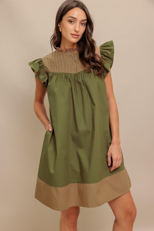 Forest Whisper Woven Mini Dress in olive, view 6 — Soul Flow Apparel