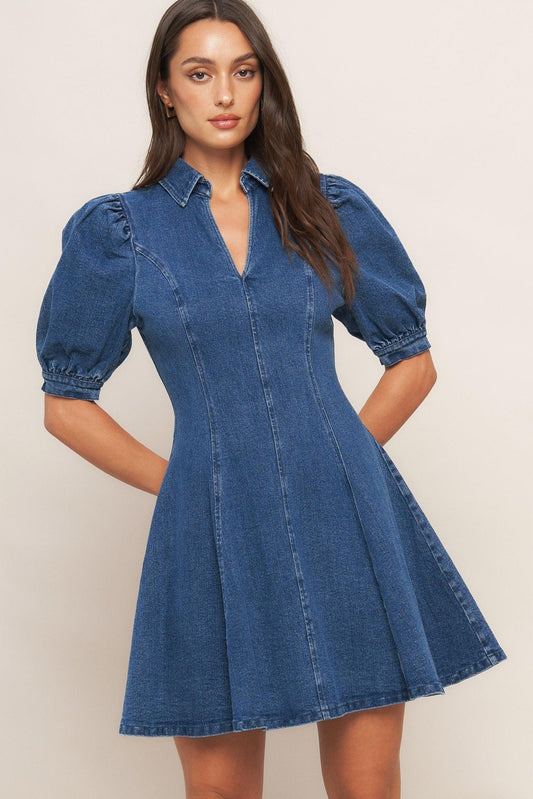 Westwood Charm Denim Mini Dress in medium indigo, view 4 — Soul Flow Apparel