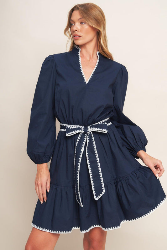 Urban Noir Navy Woven Mini Dress, view 3 — Soul Flow Apparel