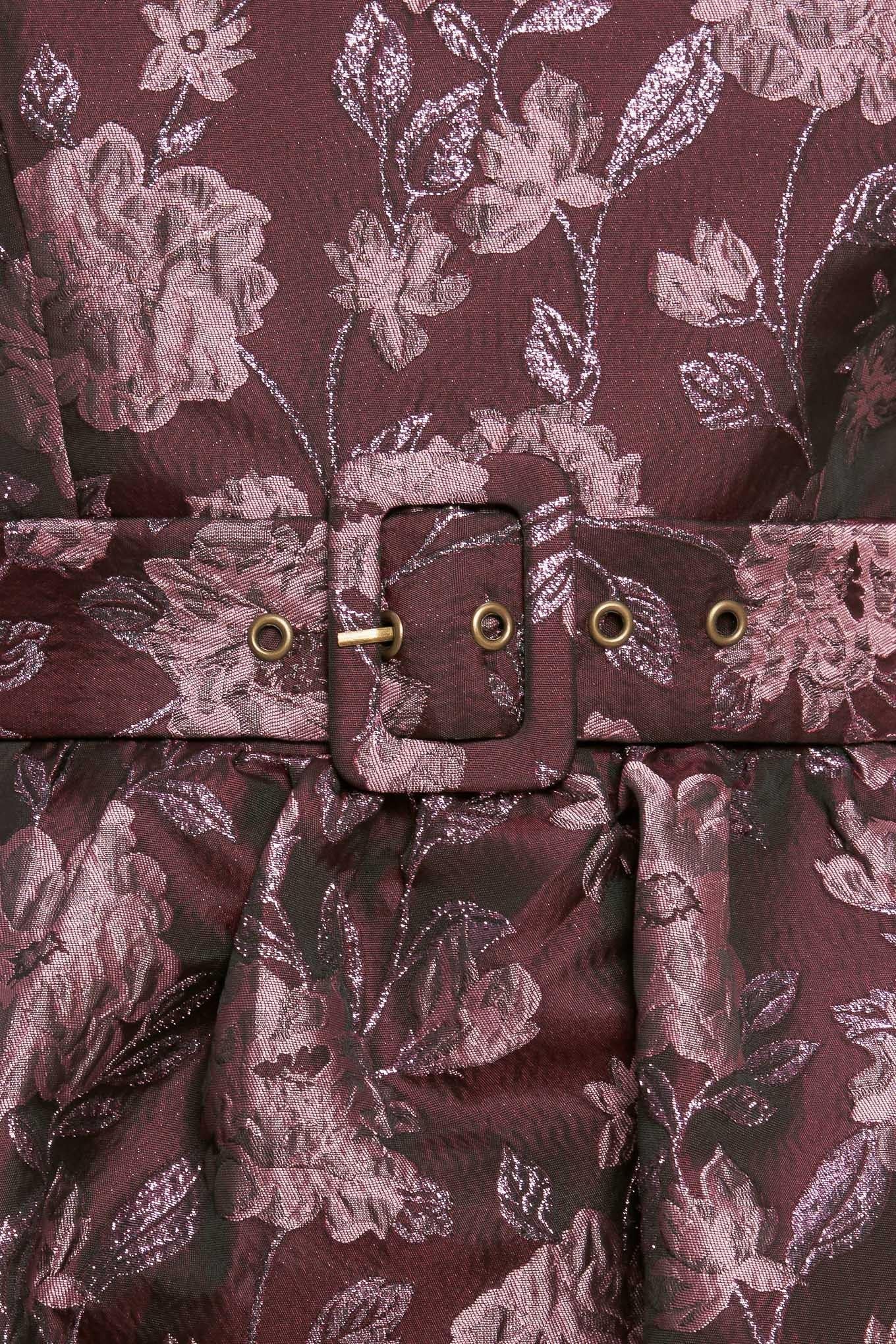 Aubergine Chic Jacquard Woven Midi Dress in burgundy, fabric swatch — Soul Flow Apparel