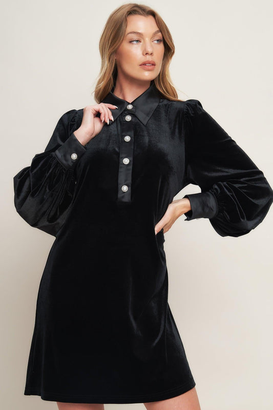 Velvet Power Black Mini Dress, view 4 — Soul Flow Apparel