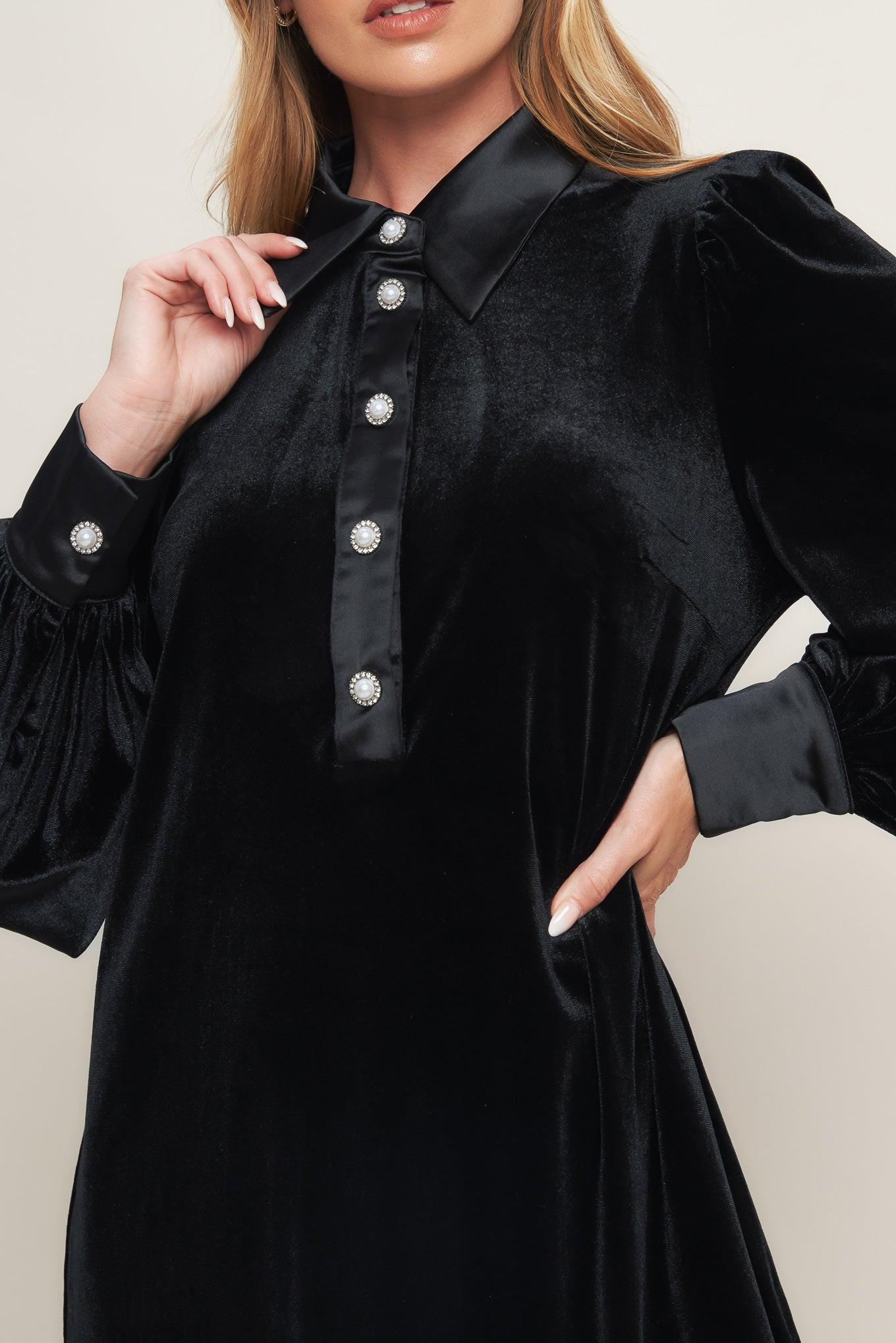Velvet Power Black Mini Dress, view 6 — Soul Flow Apparel