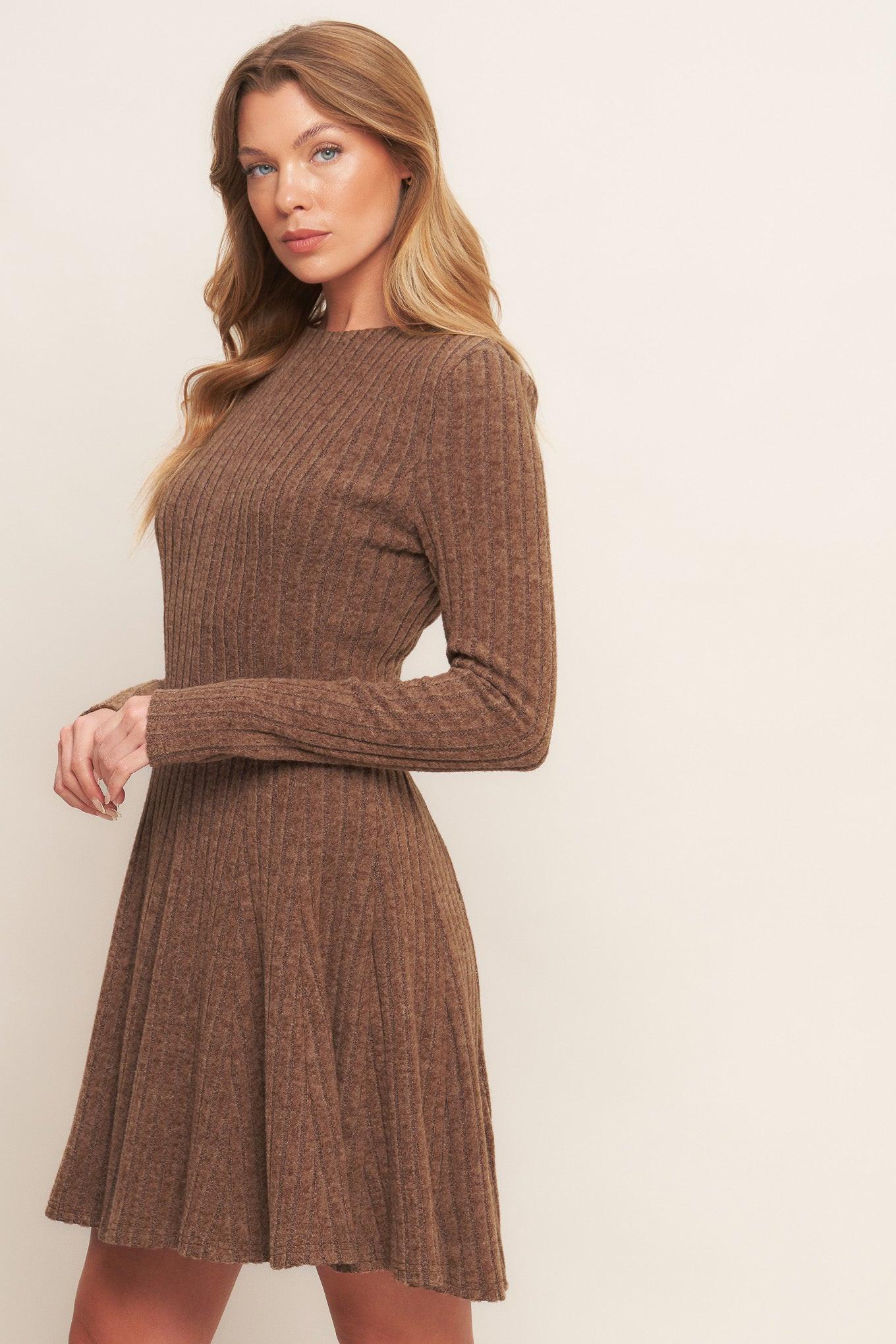 Autumn Coffee Brown Knit Mini Dress, view 2 — Soul Flow Apparel