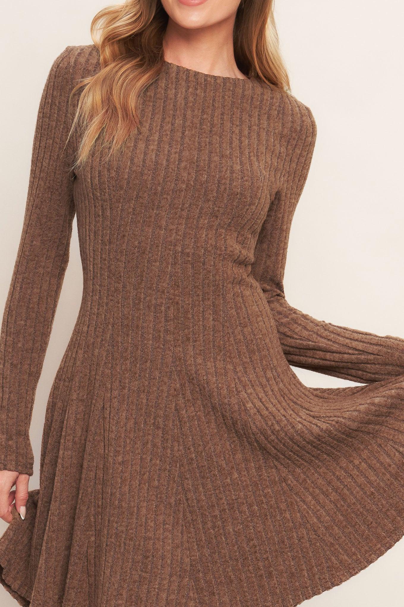 Autumn Coffee Brown Knit Mini Dress, view 4 — Soul Flow Apparel
