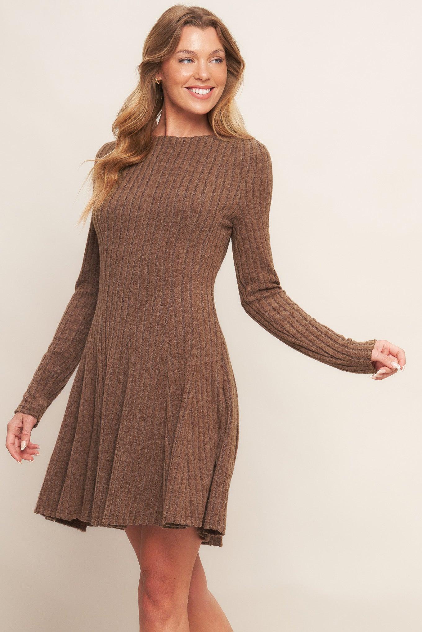 Autumn Coffee Brown Knit Mini Dress, view 5 — Soul Flow Apparel