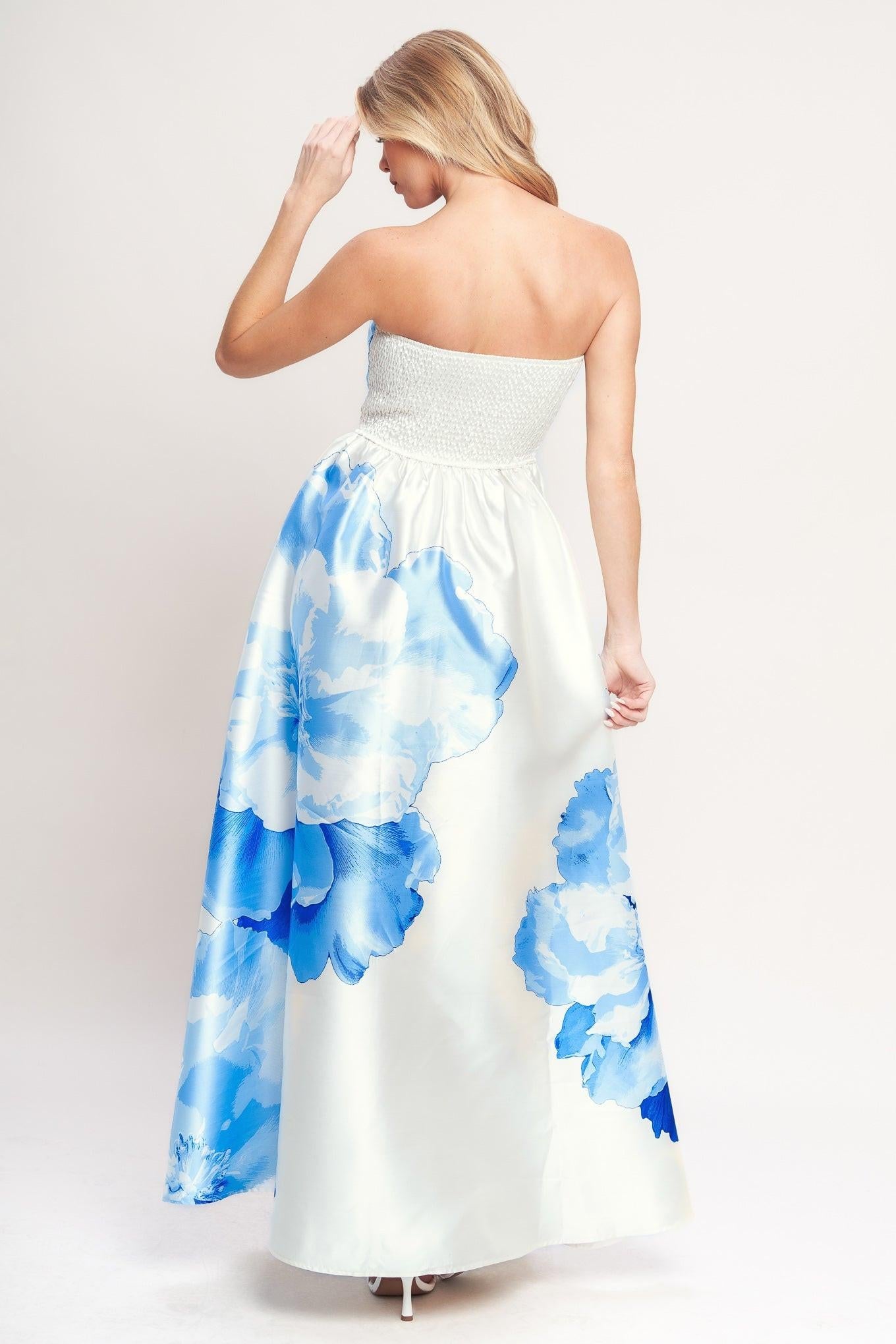 Luxe Peony Woven Maxi Dress in ivory blue, view 5 — Soul Flow Apparel