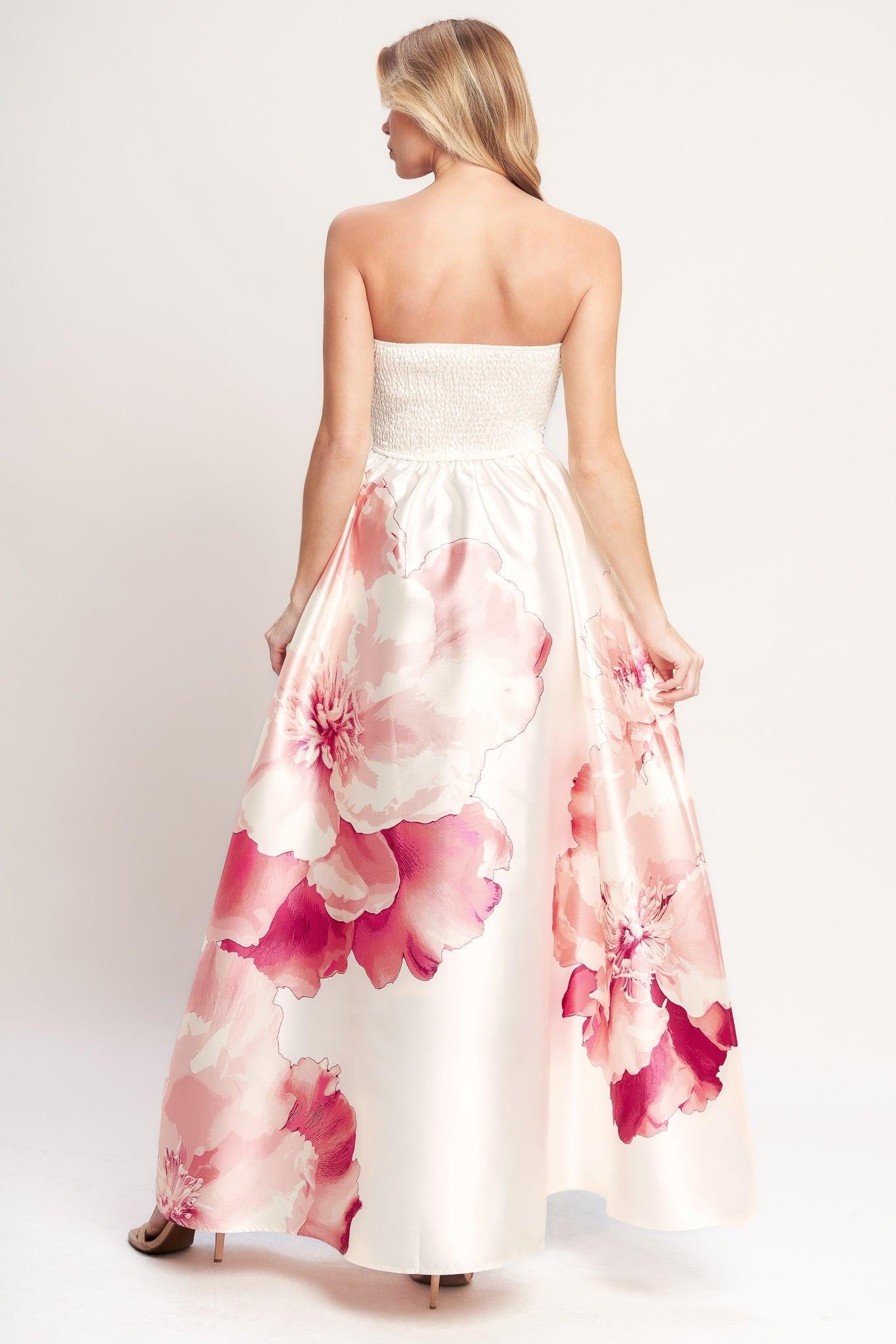 Luxe Peony Woven Maxi Dress in ivory coral, view 5 — Soul Flow Apparel