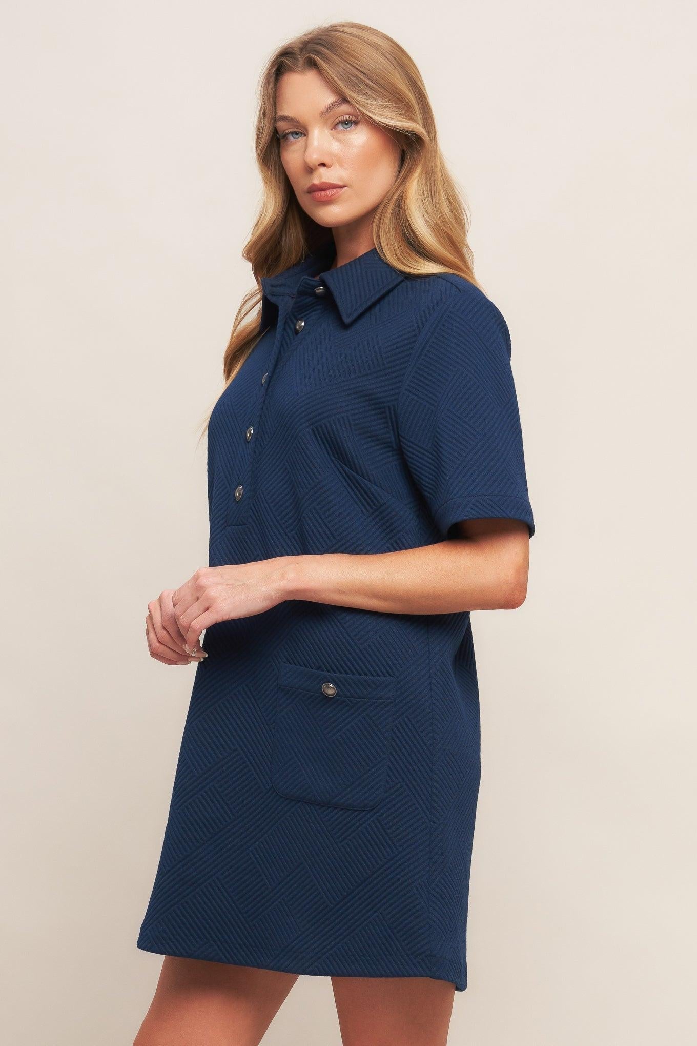 Downtown Cool Knit Mini Dress in navy, view 3 — Soul Flow Apparel