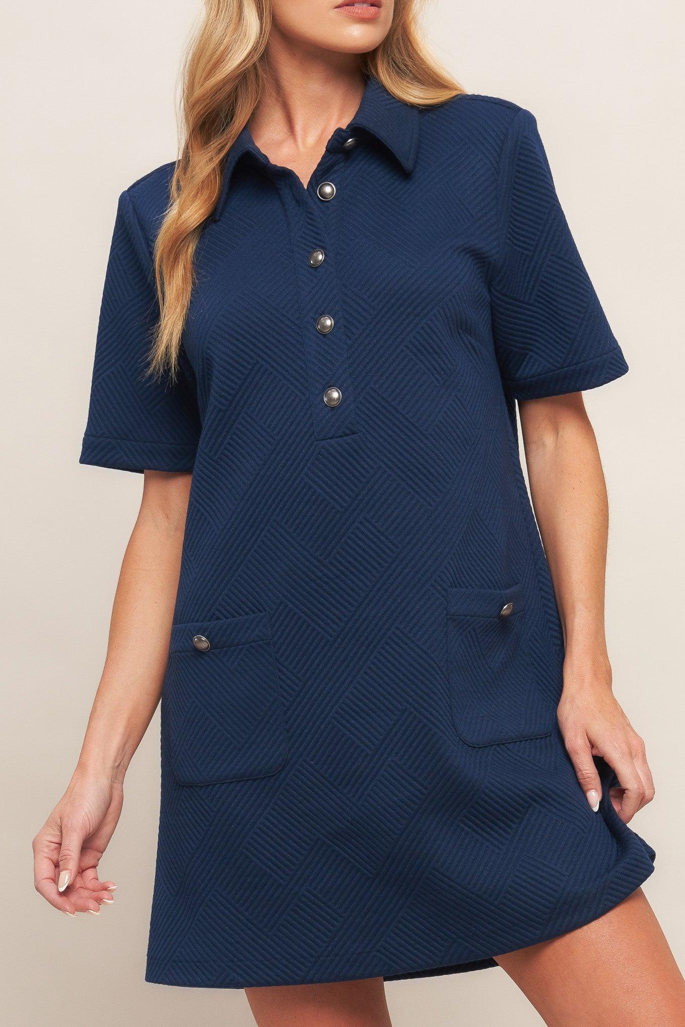 Downtown Cool Knit Mini Dress in navy, view 7 — Soul Flow Apparel