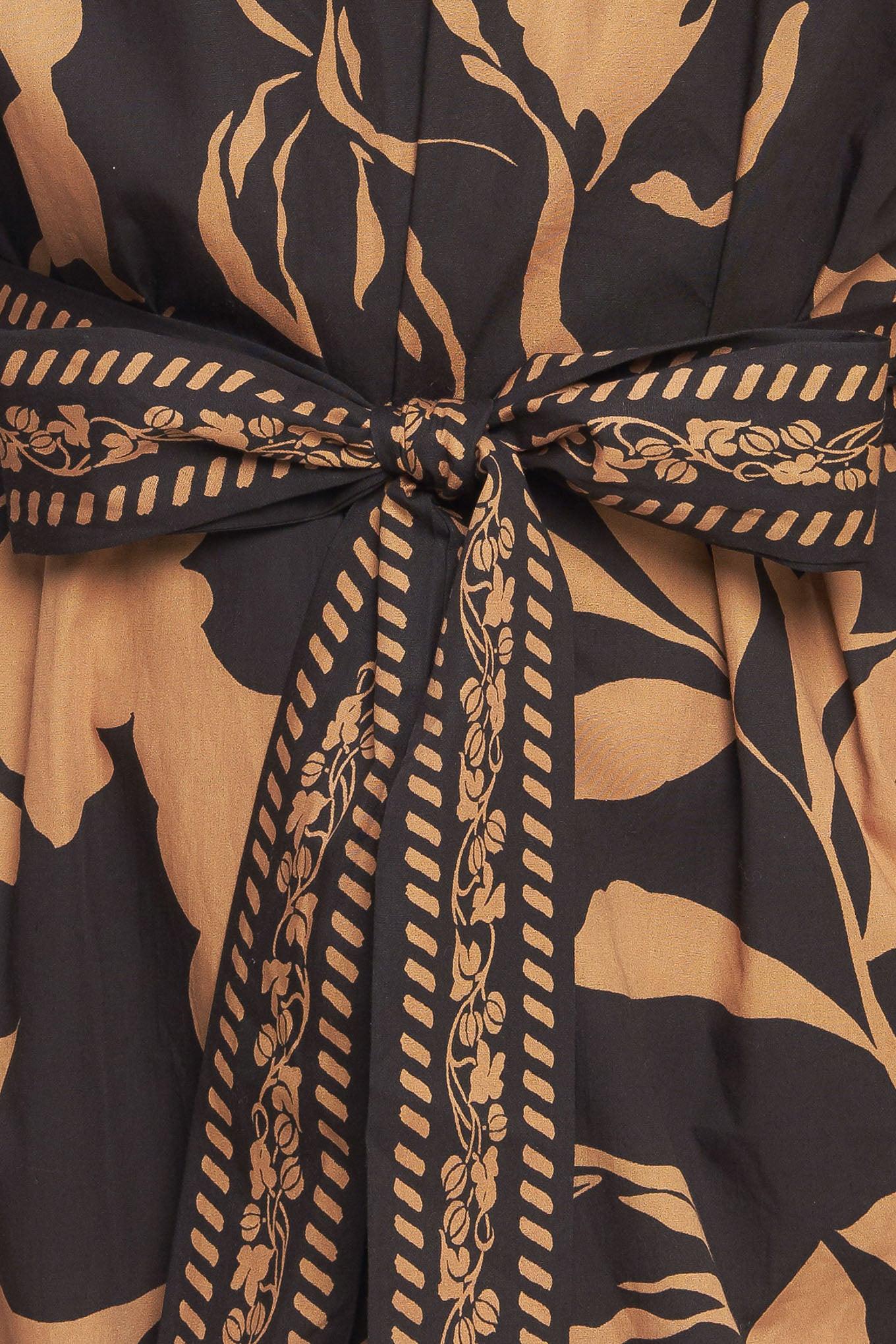Autumn Leaf Woven Midi Dress in black, fabric swatch — Soul Flow Apparel