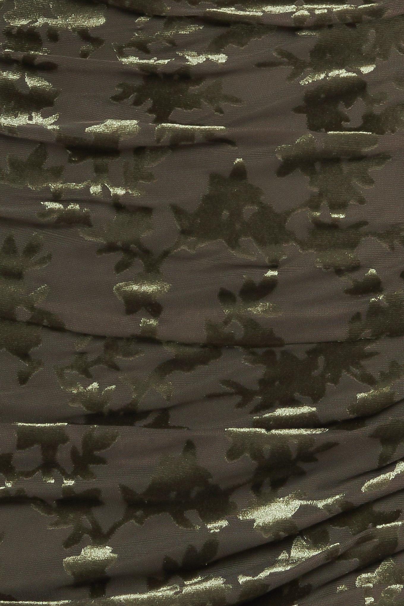 Nightshade Glamour Velvet Midi Dress in mossgreen, fabric swatch — Soul Flow Apparel