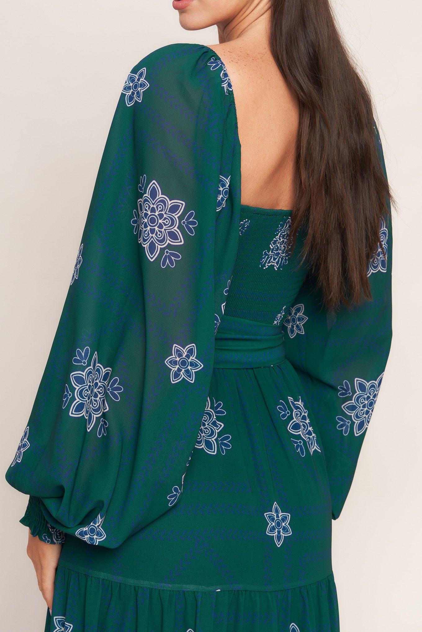 Azure Botanique Woven Maxi Dress in green, view 7 — Soul Flow Apparel