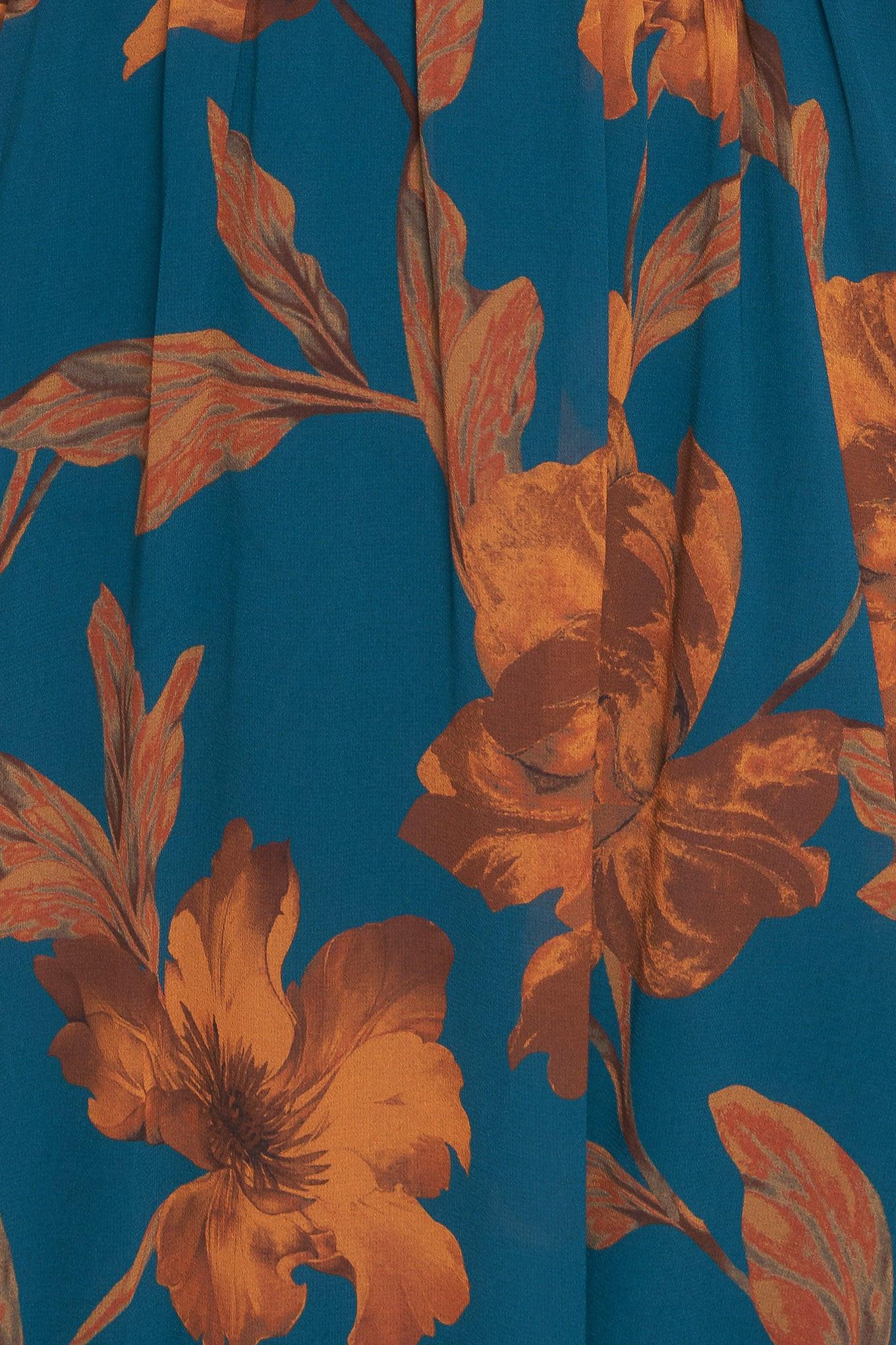 Burnished Botanica Woven Midi Dress in teal, fabric swatch — Soul Flow Apparel