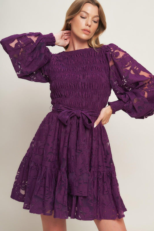 Passion Plum Woven Lace Mini Dress, view 5 — Soul Flow Apparel