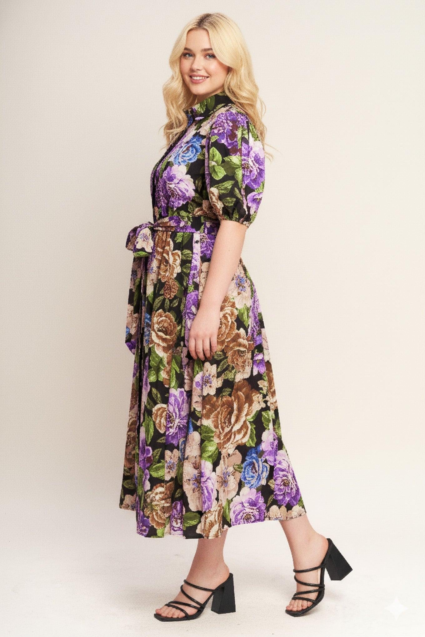 Vivid Heritage Woven Midi Dress in black, view 4 — Soul Flow Apparel
