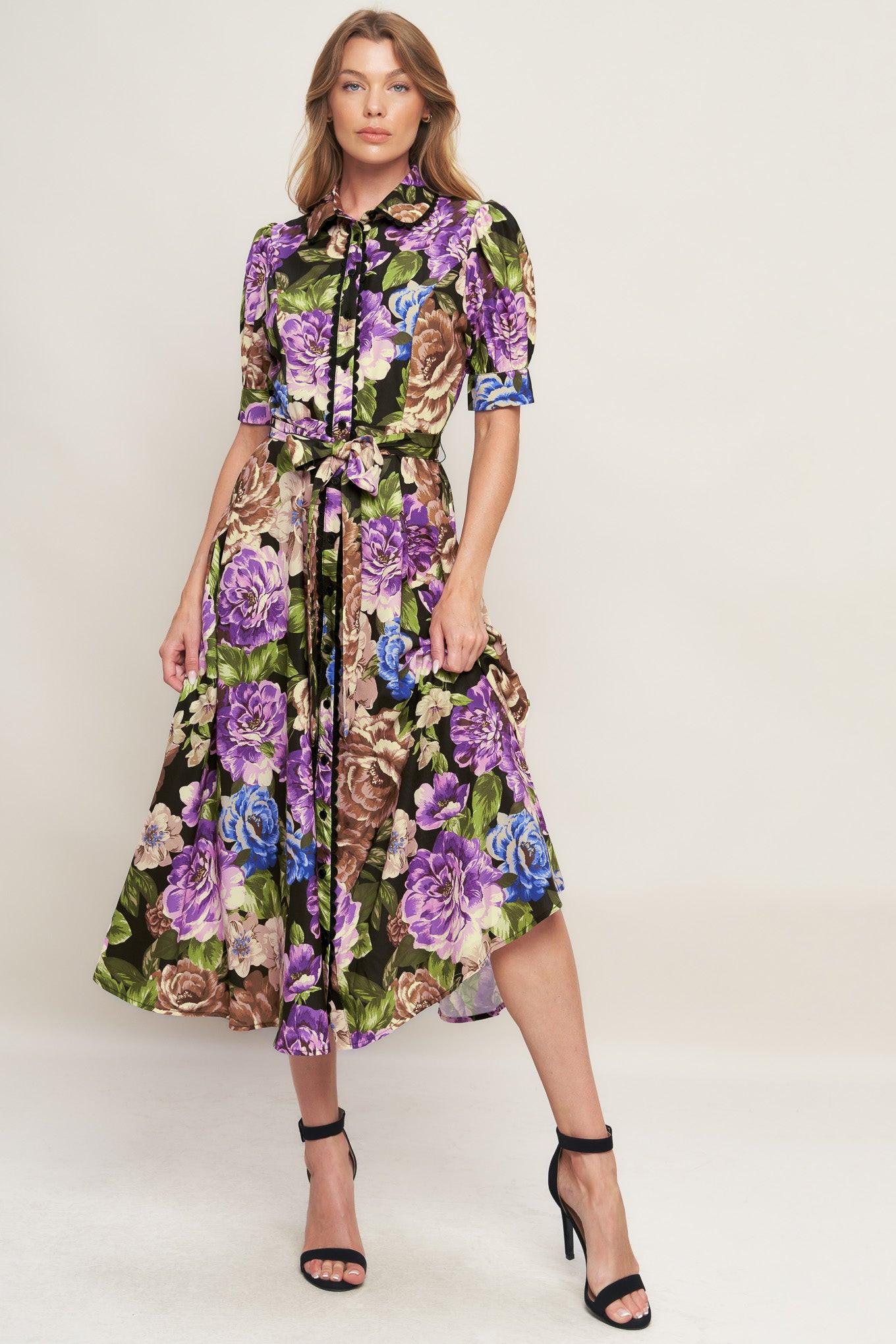 Vivid Heritage Woven Midi Dress in black, view 1 — Soul Flow Apparel