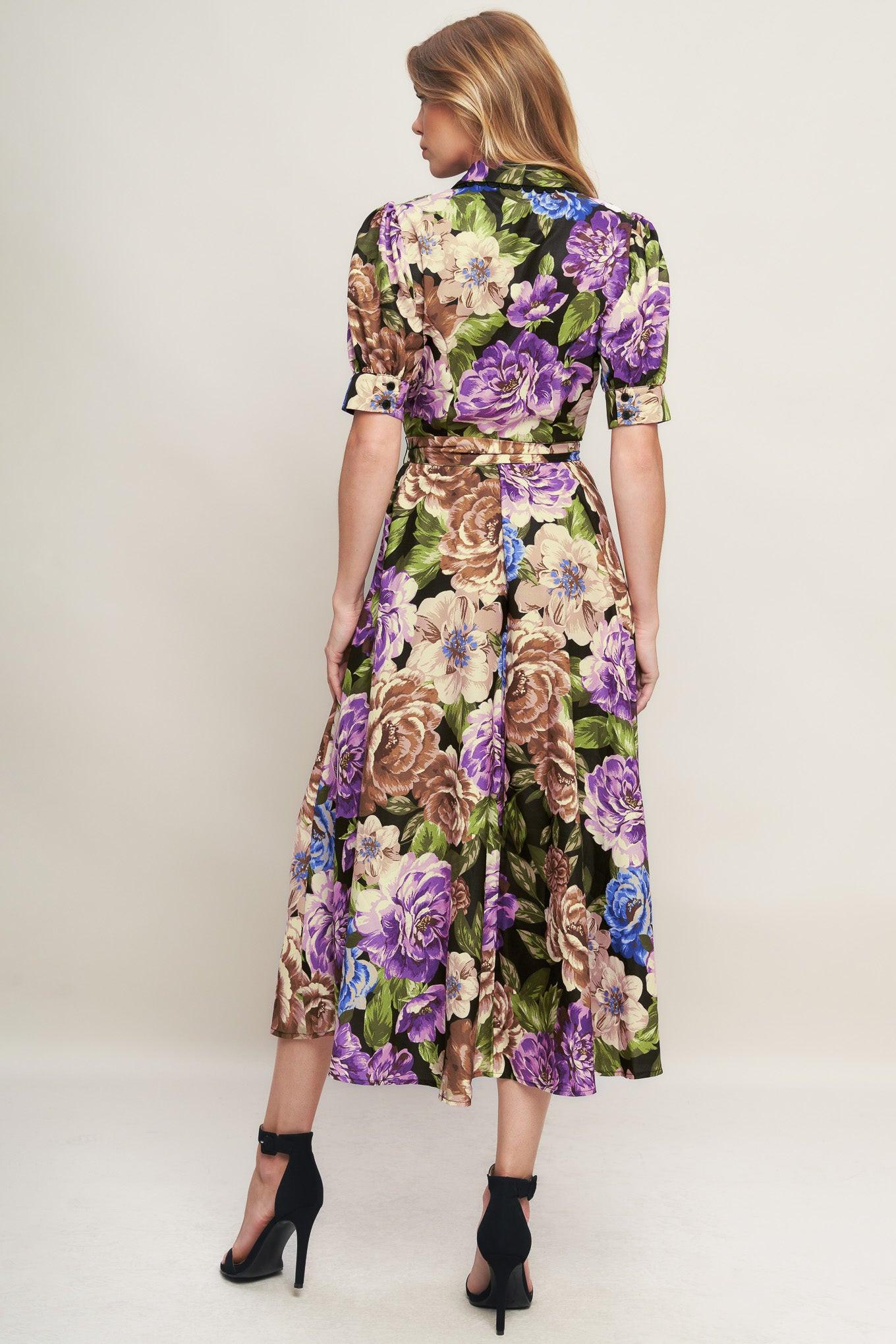 Vivid Heritage Woven Midi Dress in black, view 4 — Soul Flow Apparel