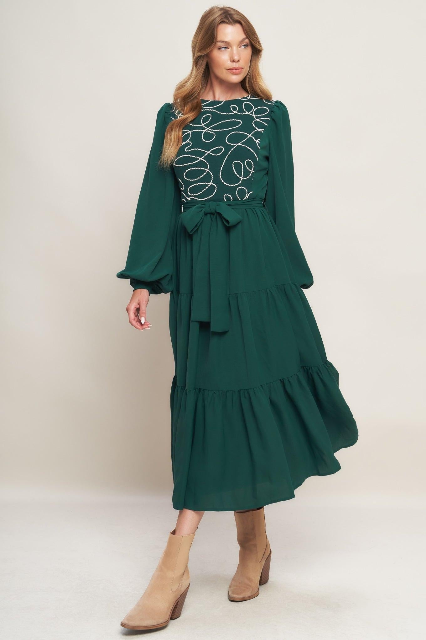 Forest Allure Woven Midi Dress in huntergreen, view 4 — Soul Flow Apparel