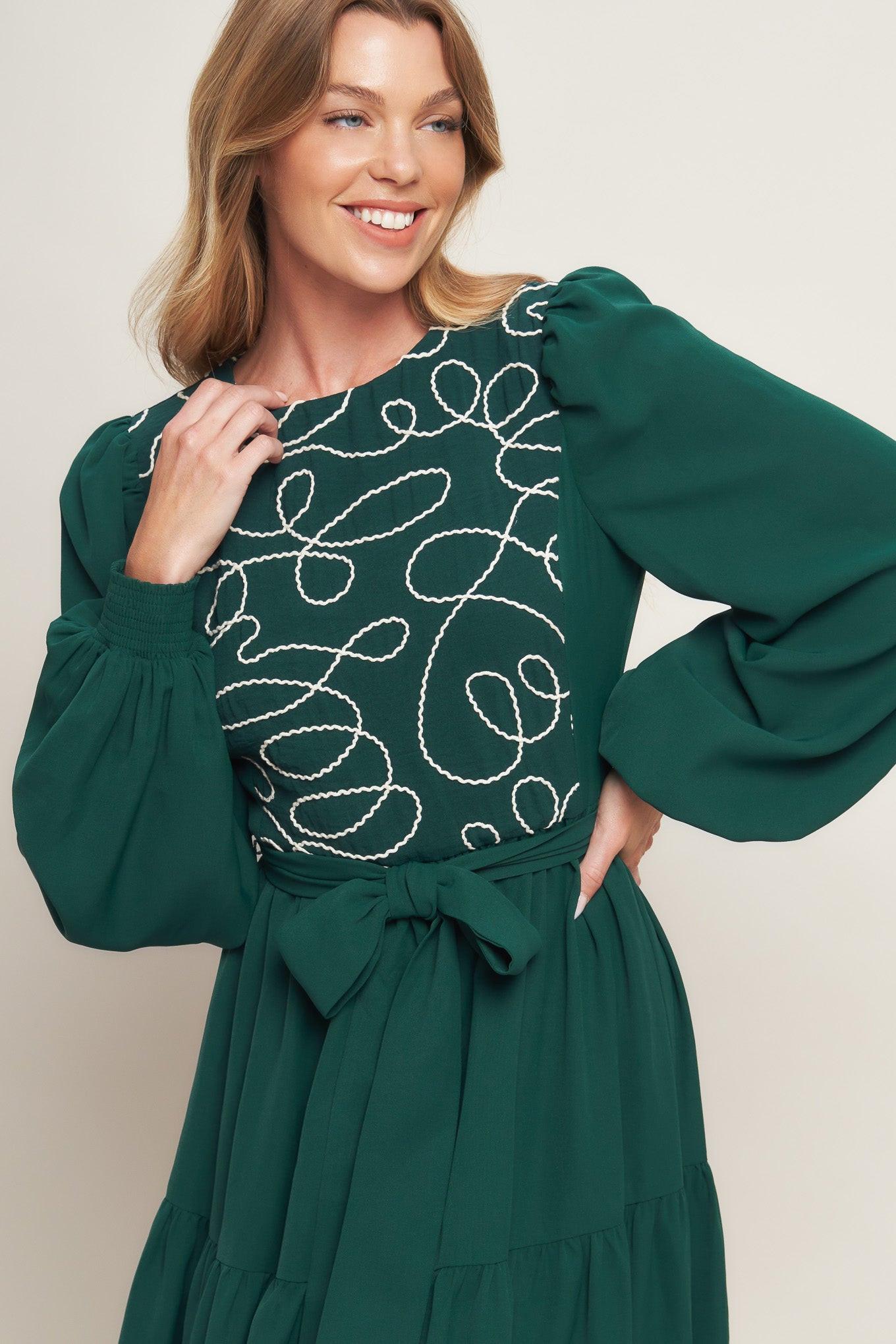 Forest Allure Woven Midi Dress in huntergreen, view 7 — Soul Flow Apparel