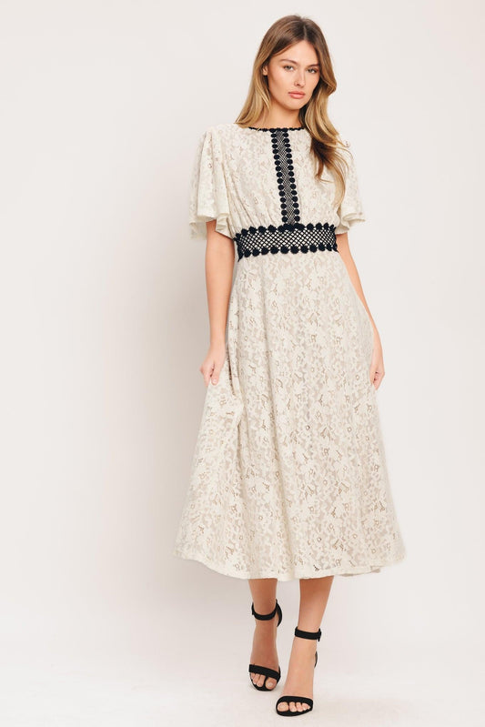 Petite Lune Woven Lace Midi Dress in ivory, view 5 — Soul Flow Apparel