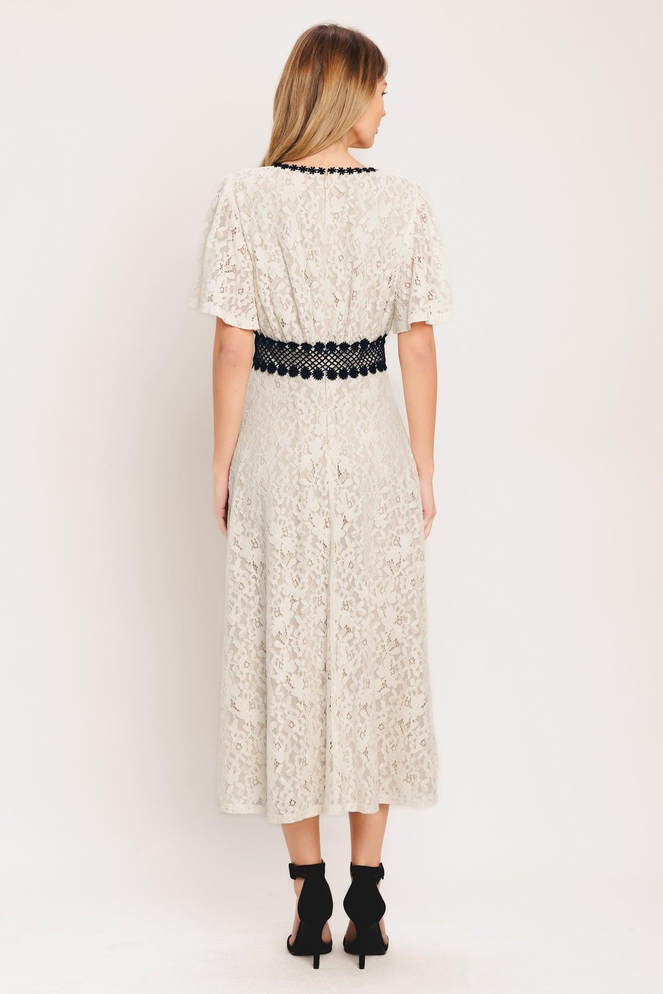 Petite Lune Woven Lace Midi Dress in ivory, view 6 — Soul Flow Apparel