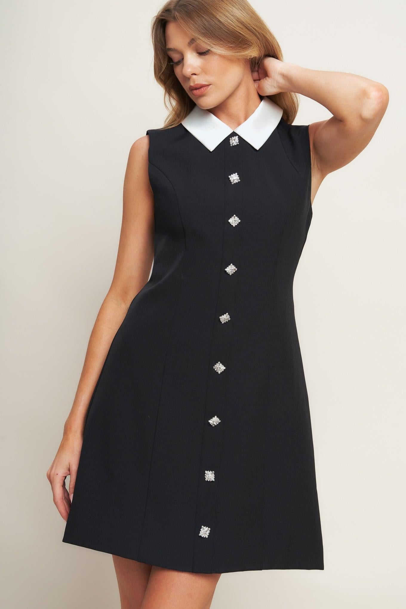 Lovely Moment Black Woven Mini Dress, view 2 — Soul Flow Apparel