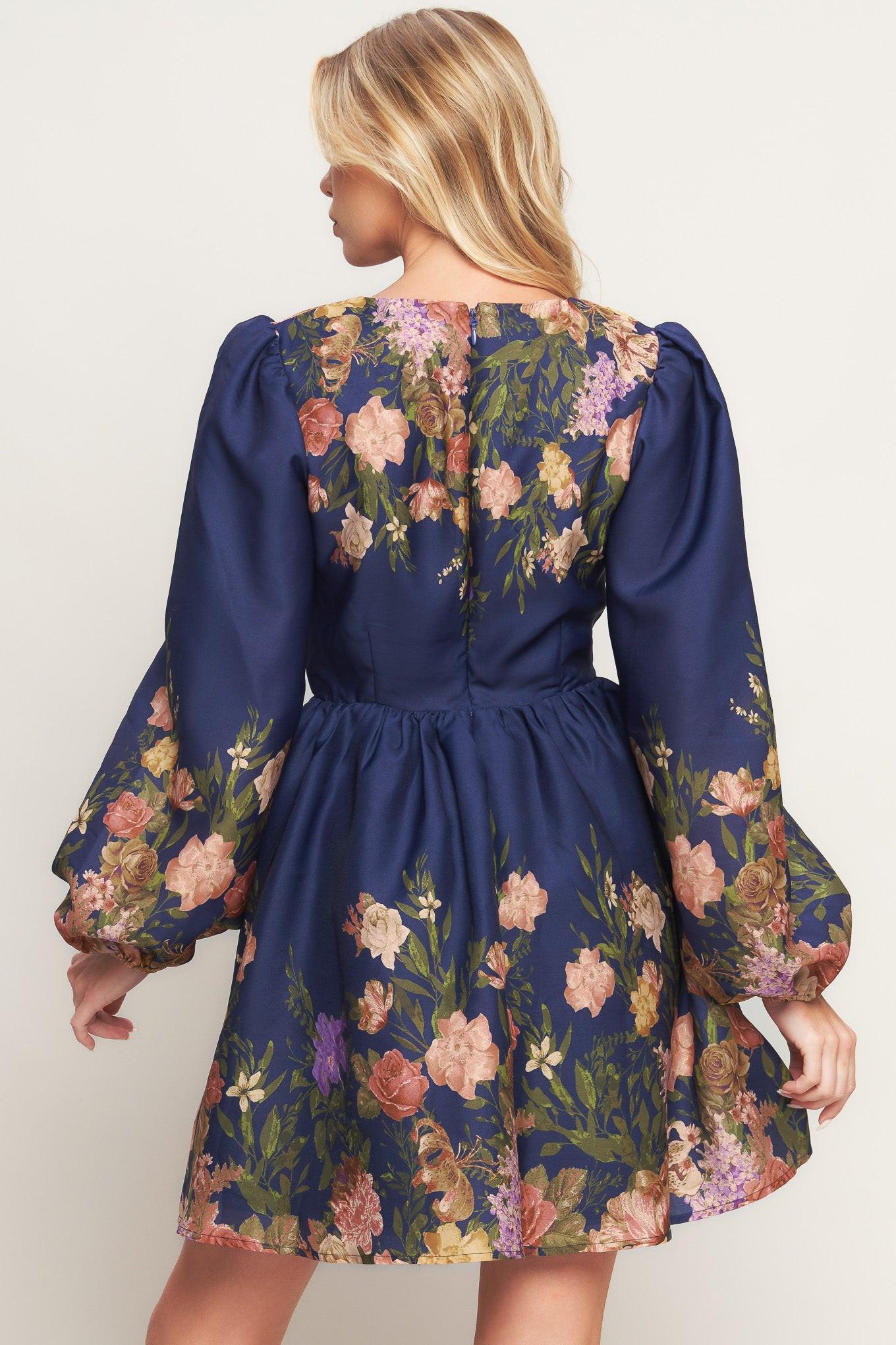 Nocturne in Bloom Woven Mini Dress in navy, view 5 — Soul Flow Apparel
