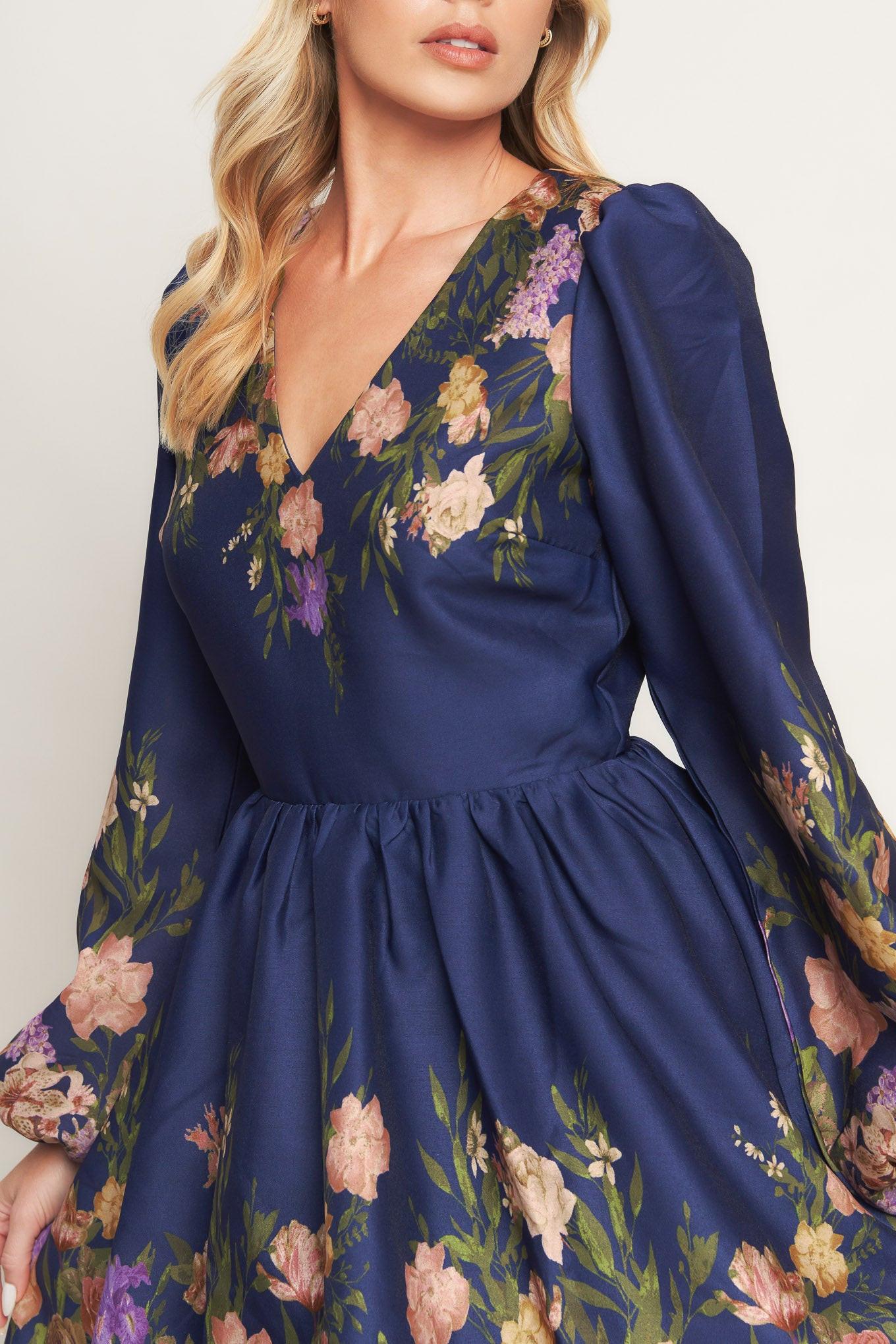 Nocturne in Bloom Woven Mini Dress in navy, view 8 — Soul Flow Apparel