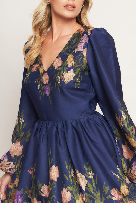 Nocturne in Bloom Woven Mini Dress in navy, view 8 — Soul Flow Apparel