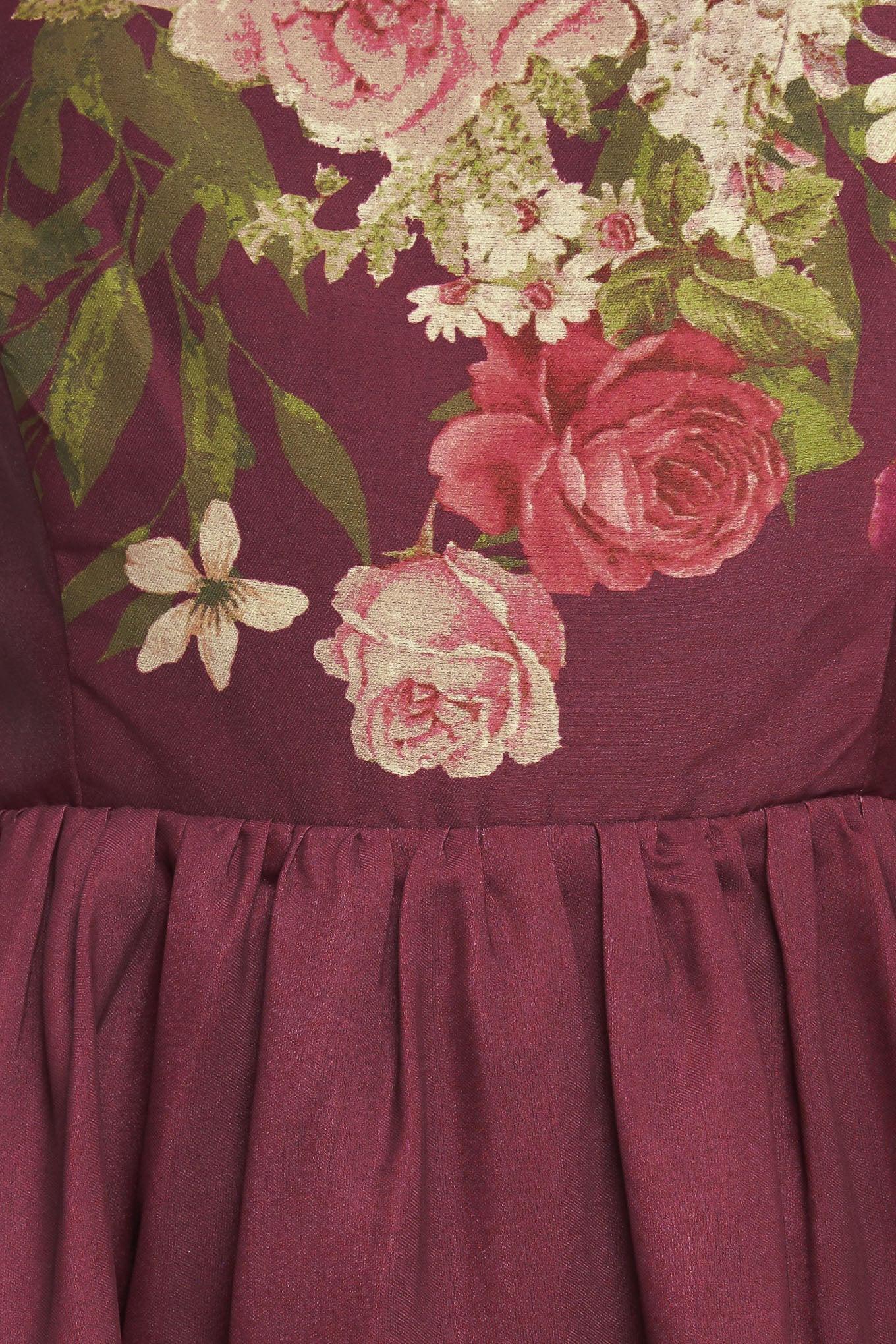 Secret Garden Romance Woven Ankle Dress in burgundy, fabric swatch — Soul Flow Apparel