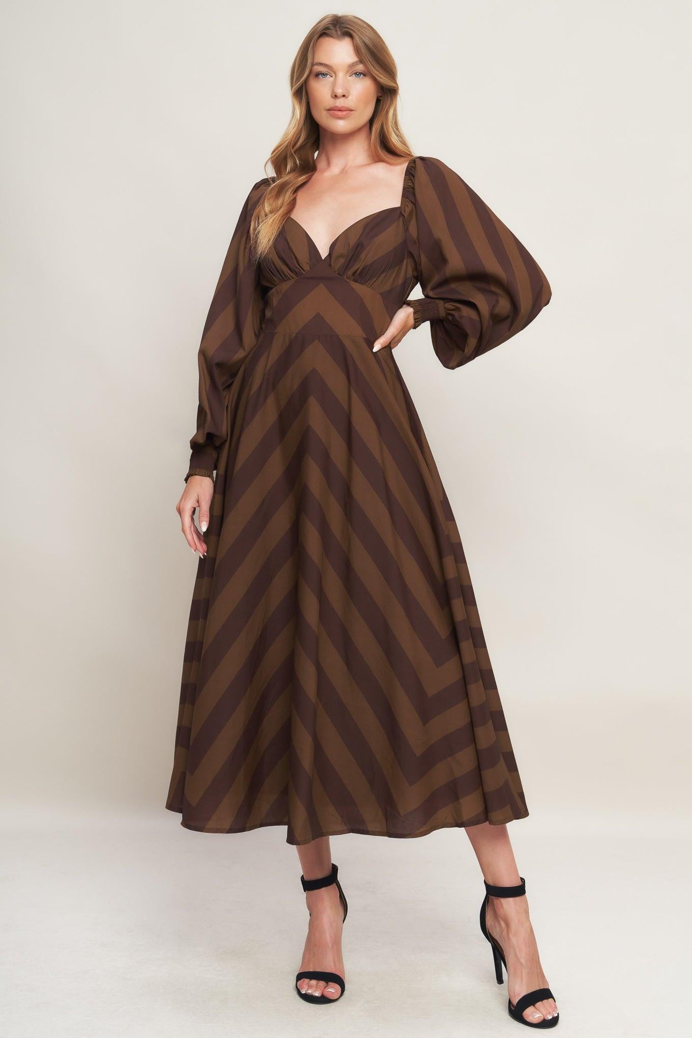 Brown Goddess Flow Woven Midi Dress, view 1 — Soul Flow Apparel