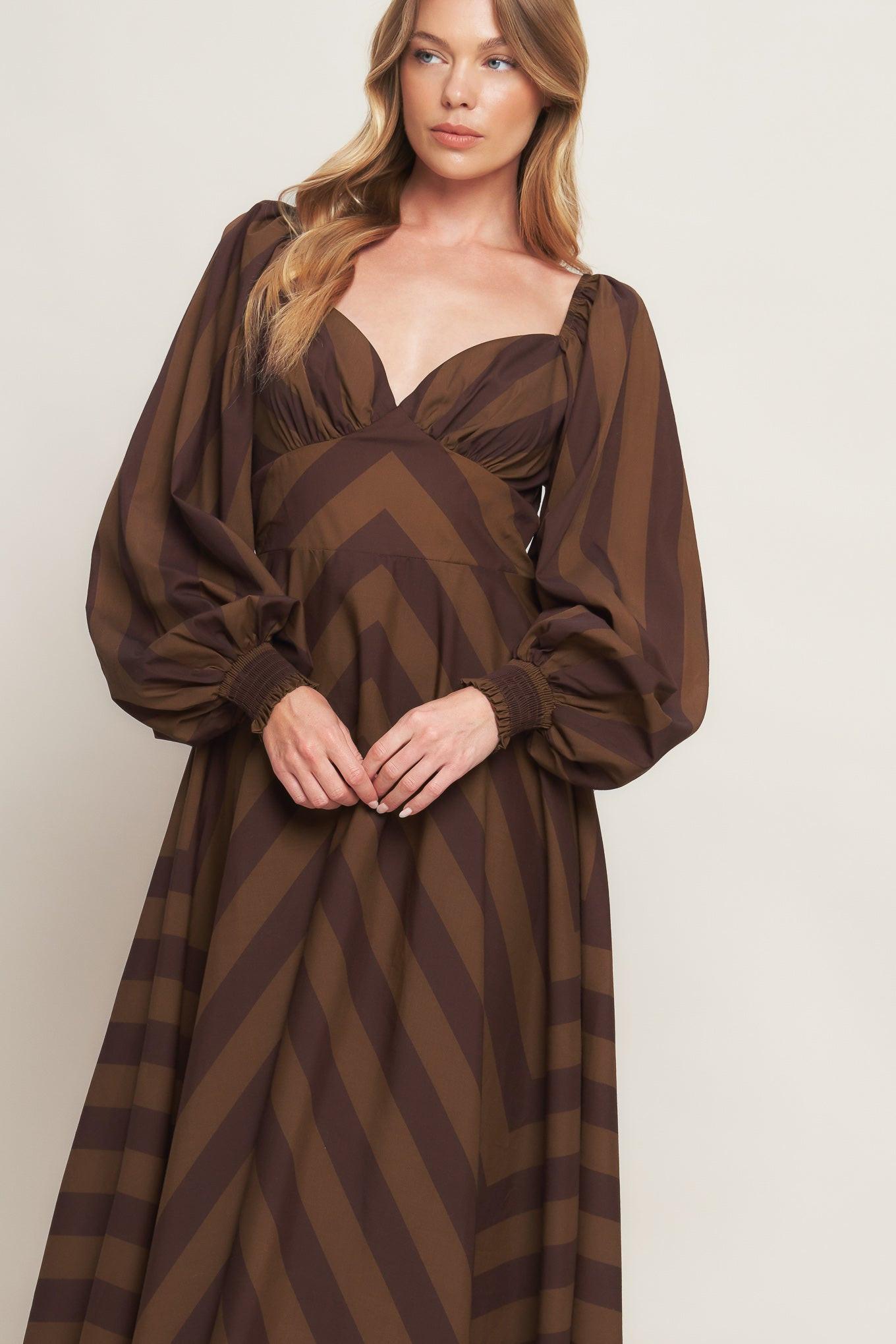 Brown Goddess Flow Woven Midi Dress, view 2 — Soul Flow Apparel